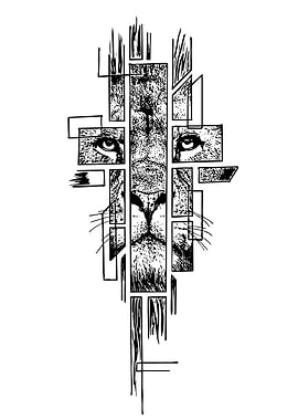 Abstract Lion Face Black and White