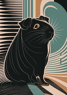 Stylized Black Guinea Pig Portrait