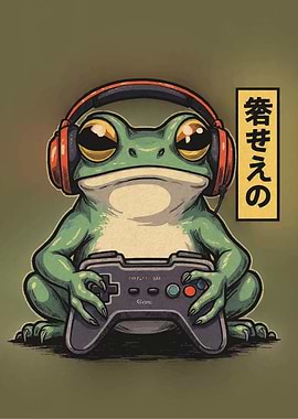 Frog Gamer with Headphones and Controller