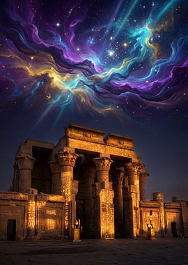 Ancient Temple Under Cosmic Sky