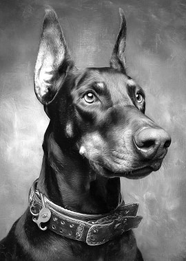 Doberman Portrait in Black and White