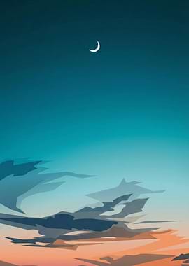 Crescent Moon and Cloudy Sky