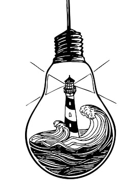 Lighthouse in a Lightbulb Illustration