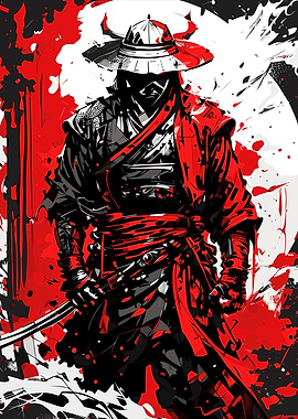 Crimson Ronin – Masked Samurai Wall Art