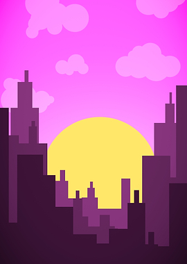 Cityscape Sunset Pink Sky