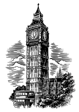 Big Ben and London Bus Illustration