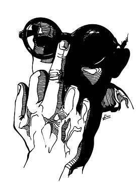 Hand Holding Sunglasses Ink Drawing