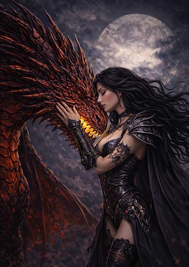 Dragon and Woman Fantasy Art