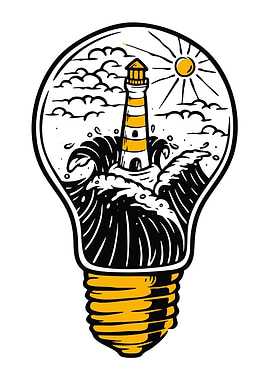 Lighthouse in a Lightbulb Illustration