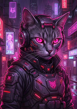 Cyberpunk Cat Warrior