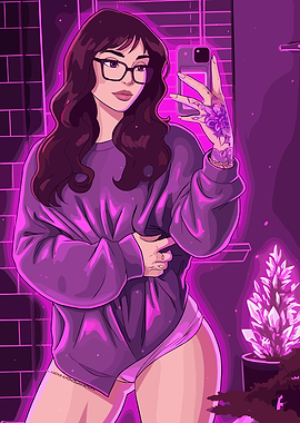 Purple selfie with tattoo and crystals