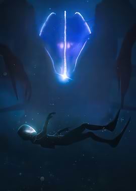 Underwater Encounter with Bioluminescent Creature