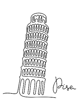 Leaning Tower of Pisa Line Art