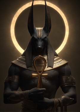 Anubis with Ankh and Halo