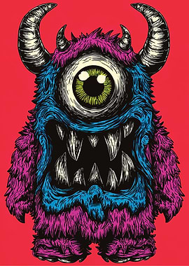 One-Eyed Furry Monster Illustration