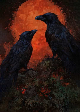 Two Ravens Under a Fiery Sky