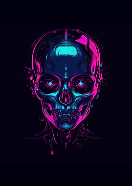 Neon Skull Cyberpunk Art