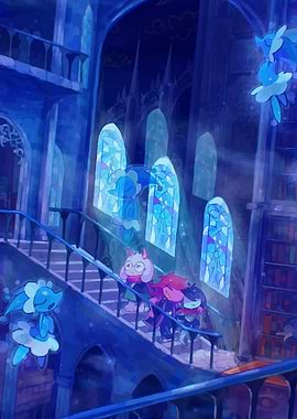 Deltarune characters in a library