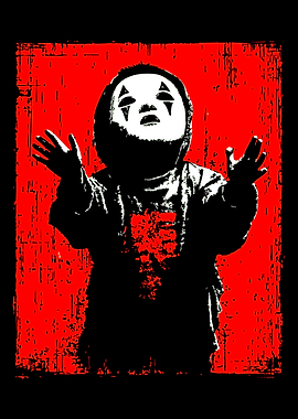 Hooded Figure with Mask on Red