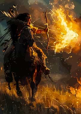 Native American Warrior on Horseback