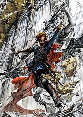 Anime-style character in cathedral setting