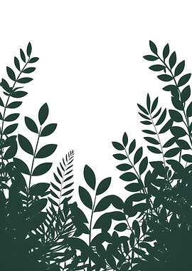 Dark Green Leaves on White Background