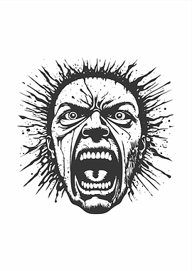 Screaming Face Black and White Illustration