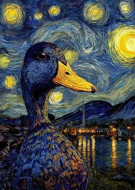 Duck in Starry Night Style