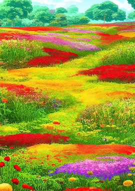 Colorful Flower Field Landscape