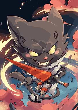 Cartoon Cat Warrior with Sword