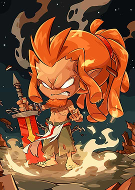 Furious Cartoon Warrior with Sword