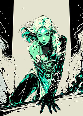 Green-Skinned Woman with Star Symbol