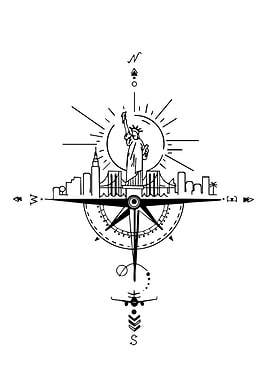 New York Compass Travel Art