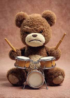 Grumpy Teddy Bear Drummer