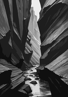 Monochrome Canyon River Landscape