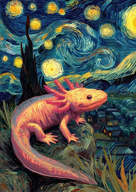 Axolotl in Starry Night Style
