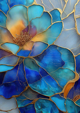 Abstract Floral Art with Gold Accents