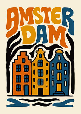 Amsterdam Houses Retro Illustration