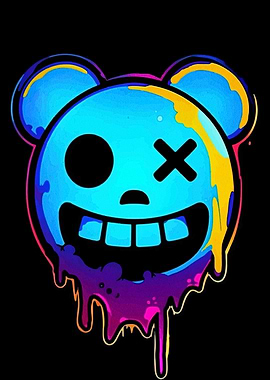 Cartoon Bear Head with Dripping Paint