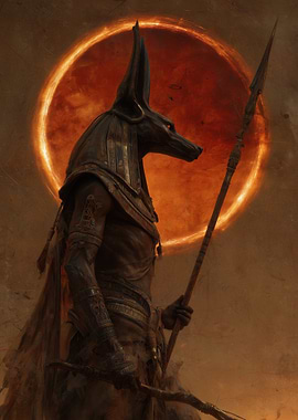Anubis with Spear and Solar Eclipse