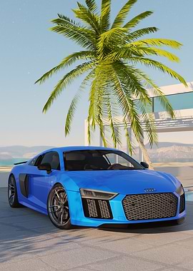 Blue Audi R8 by the beach