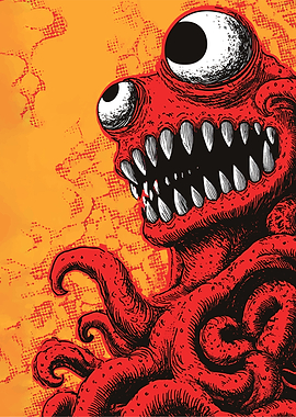 Red Monster with Big Eyes and Teeth