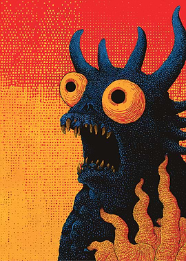 Blue Monster with Orange Eyes