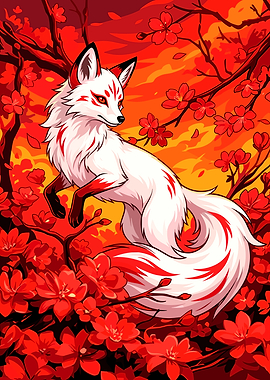 Fox in Cherry Blossoms Illustration
