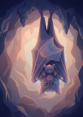 Bat Family in Cave Illustration