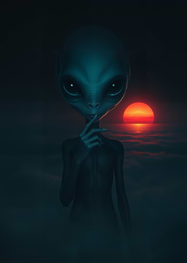 Pensive Alien at Sunset