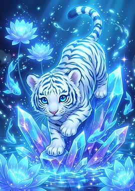 White Tiger on Crystals
