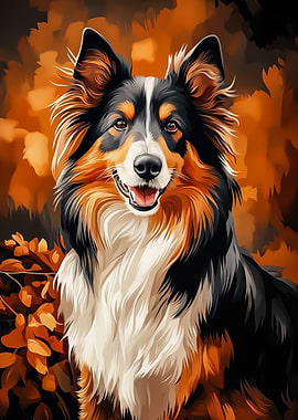 Rough Collie Dog Portrait in Autumn