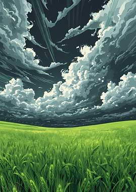 Green Field Under Cloudy Sky