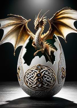 Dragon Hatching from Decorated Egg